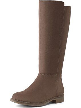 Women's Taupe Knee High Boots Flat Low Heel  with Side Zipper